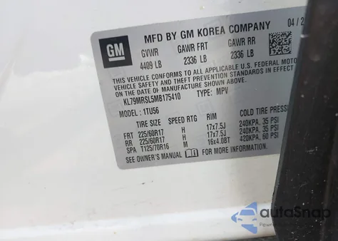 2021 Chevrolet Trailblazer Awd Lt z USA, uszkodzony, nr VIN KL79MRSL5MB175410